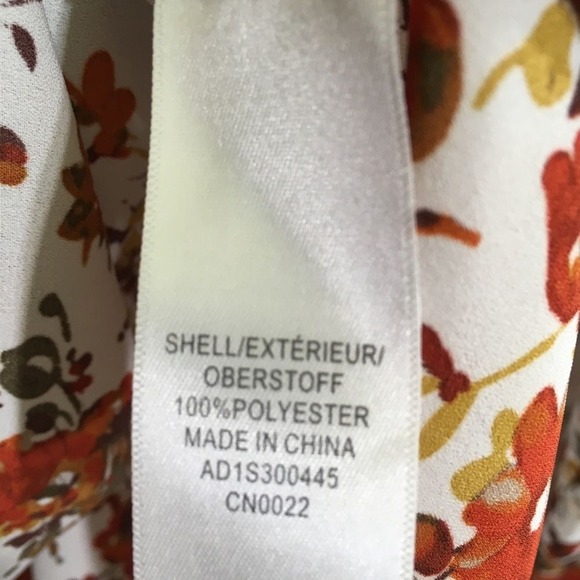 Adrianna Papell Womens XL Floral V-Neck Blouse Long Sleeve Rust Mustard - Picture 6 of 9